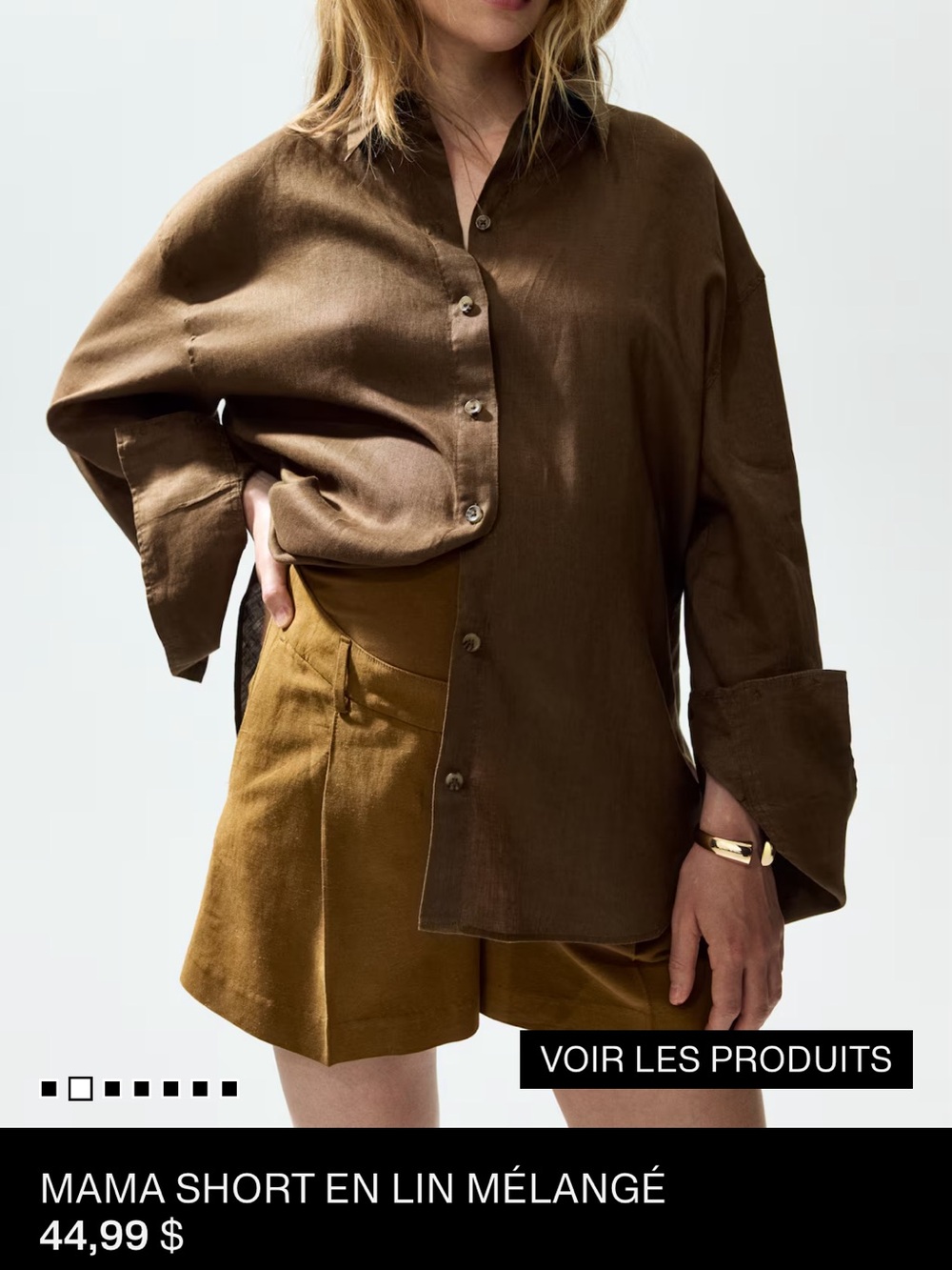 H&M Mama Pregnancy Linen-Blend Women's Shorts in golden/olive/brown